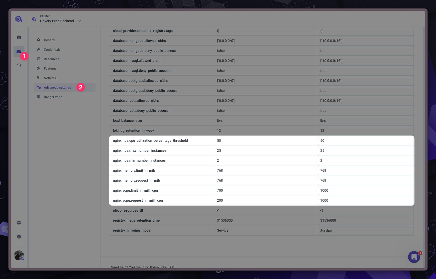 Kubernetes NGINX ingress controller configuration via cluster advanced settings