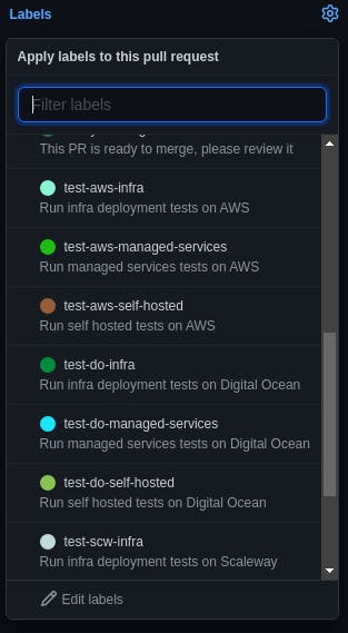 github labels to run desired tests