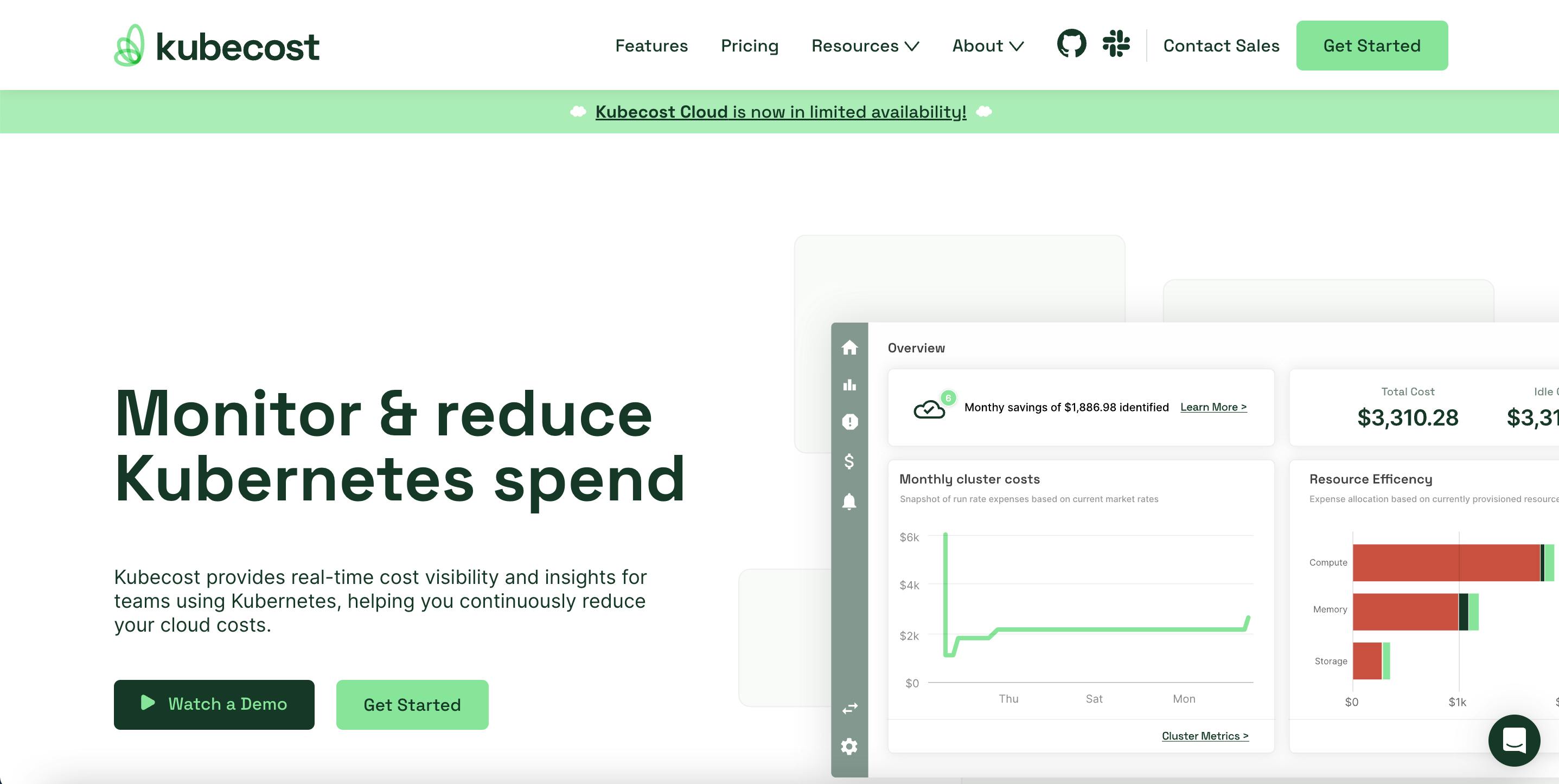 Kubecost Landing Page