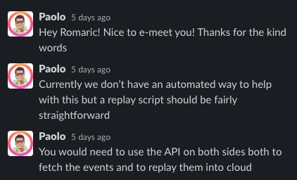 Conversation with Paolo from Posthog on Slack