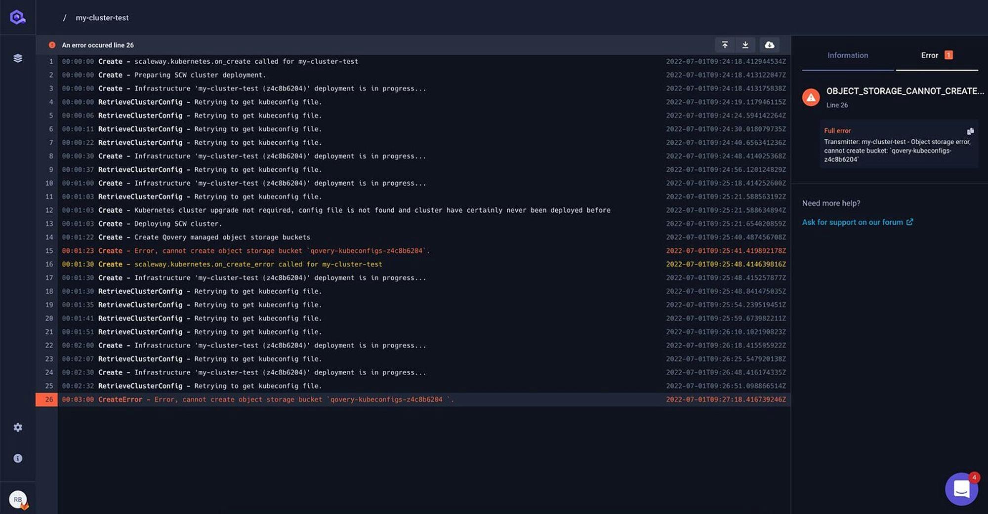 Infrastructure Logs