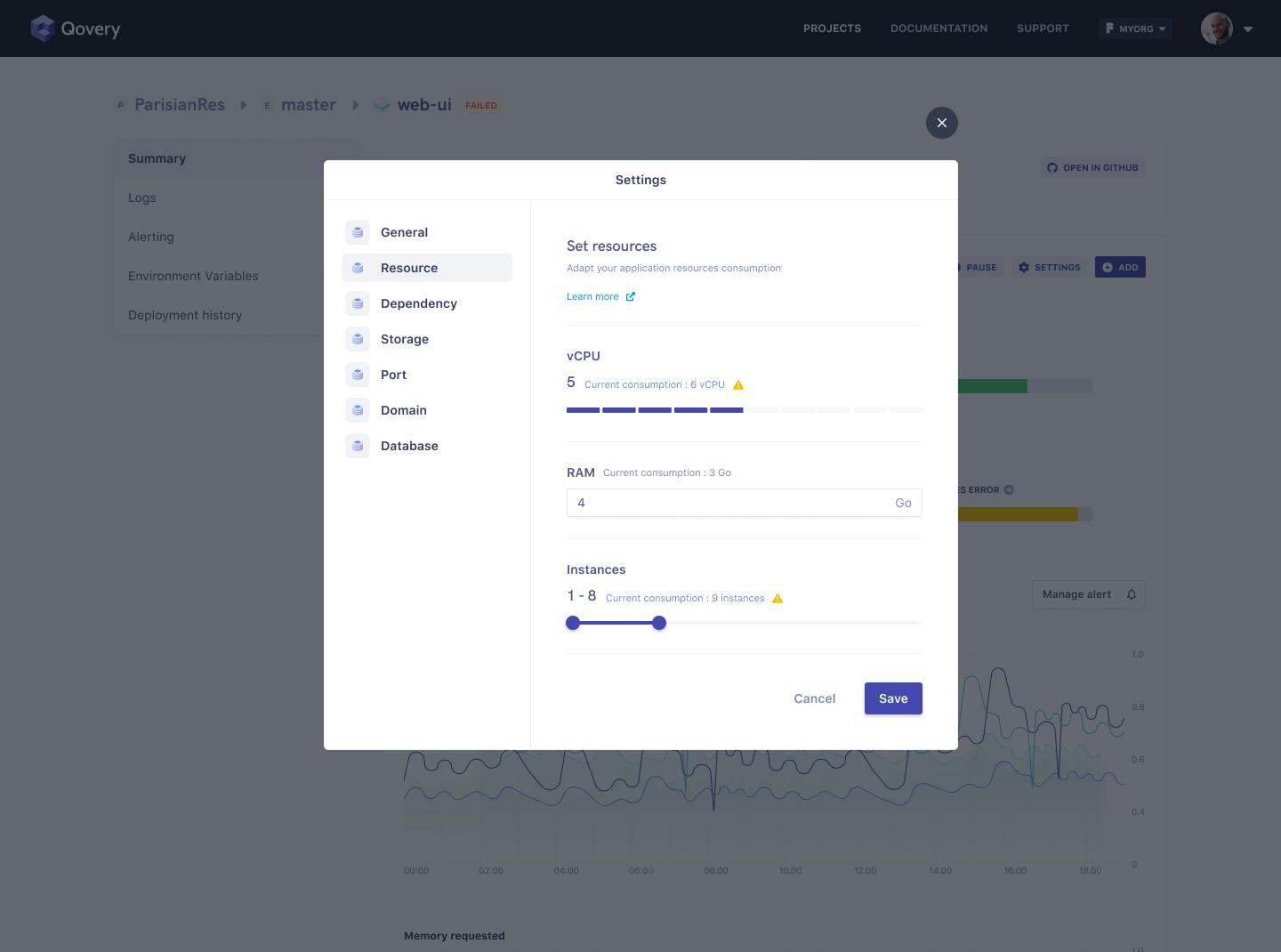 In development: this is the new web console to configure CPU, memory and other parameters..