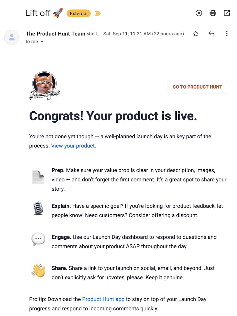 Producthunt confirmation email - Qovery Launch on PH