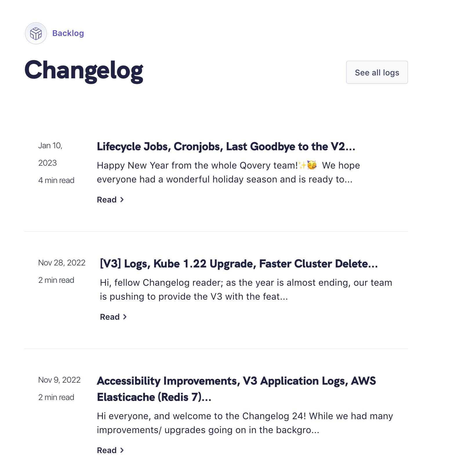 Changelog Timeline