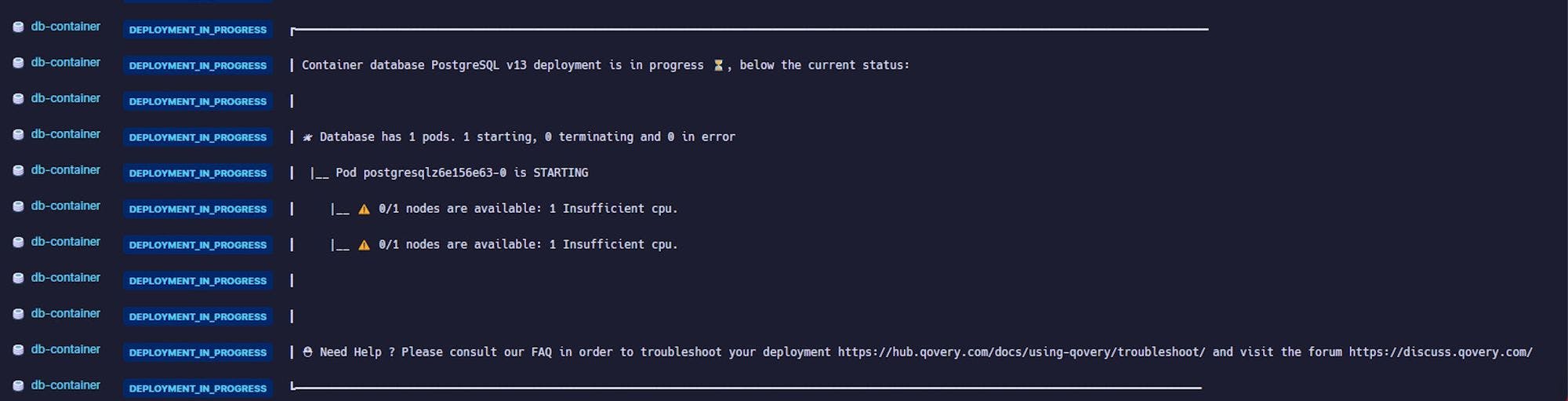 "Current Status" in Deployment Logs