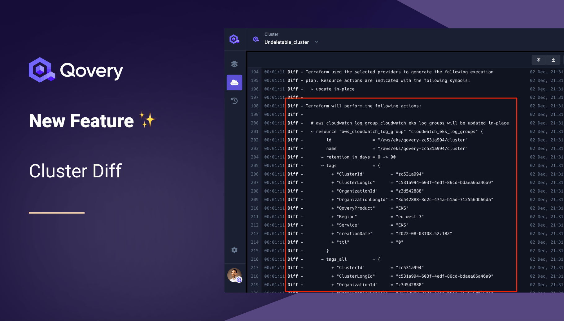 Cluster diff in logs