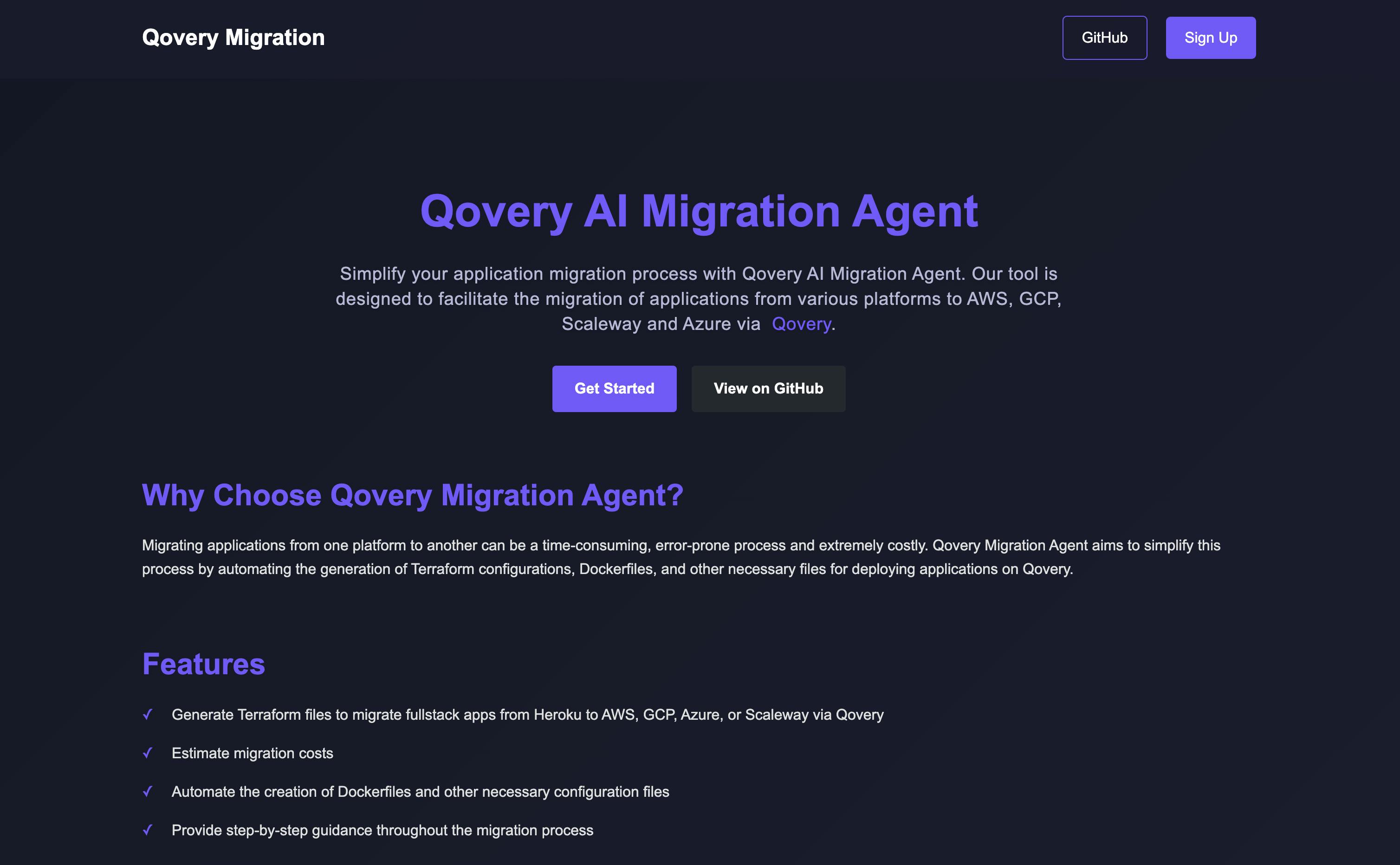 Qovery AI Migration Agent Web Page