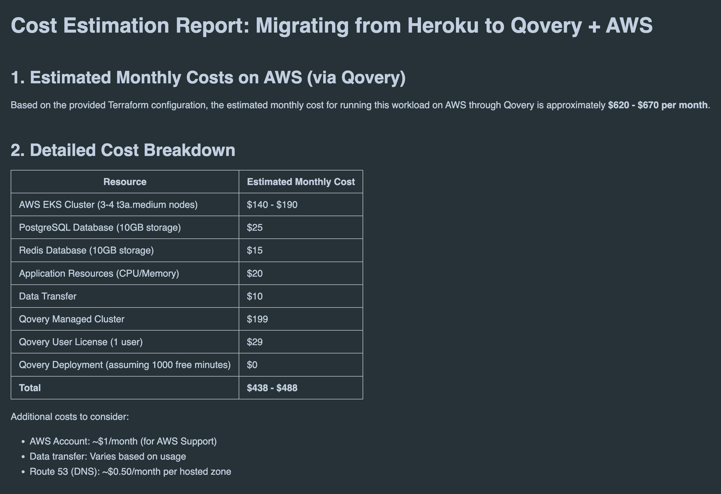 Qovery Migration AI Agent does a Cost Estimation of Your Cloud Costs after Migration