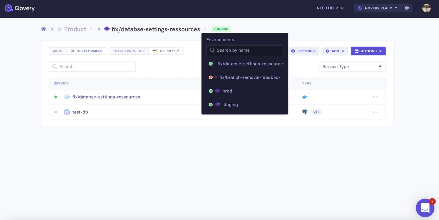 navigate from Application/Database/Environment with breadcrumbs 