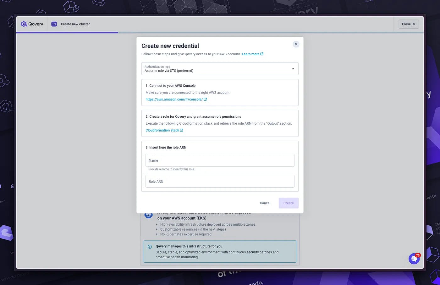 AWS STS Connection on Qovery