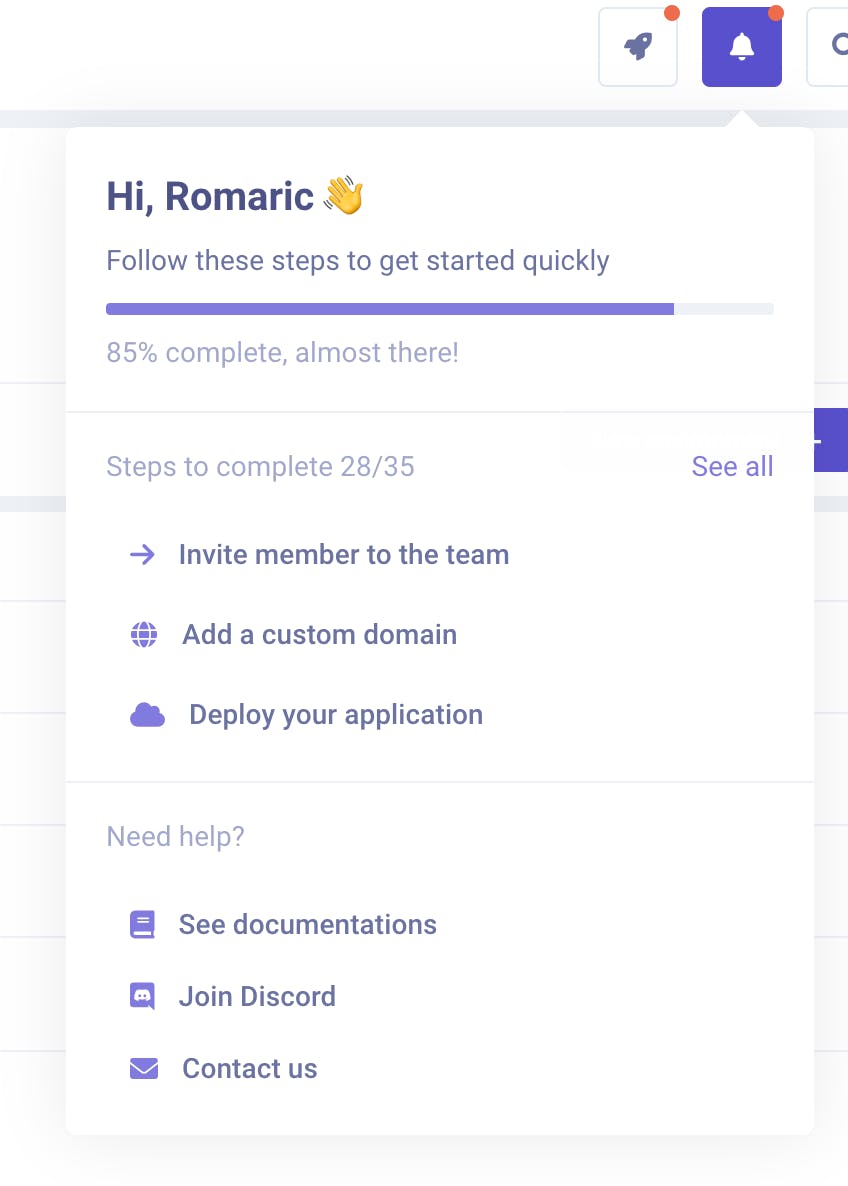 The onboarding process on the V3 console