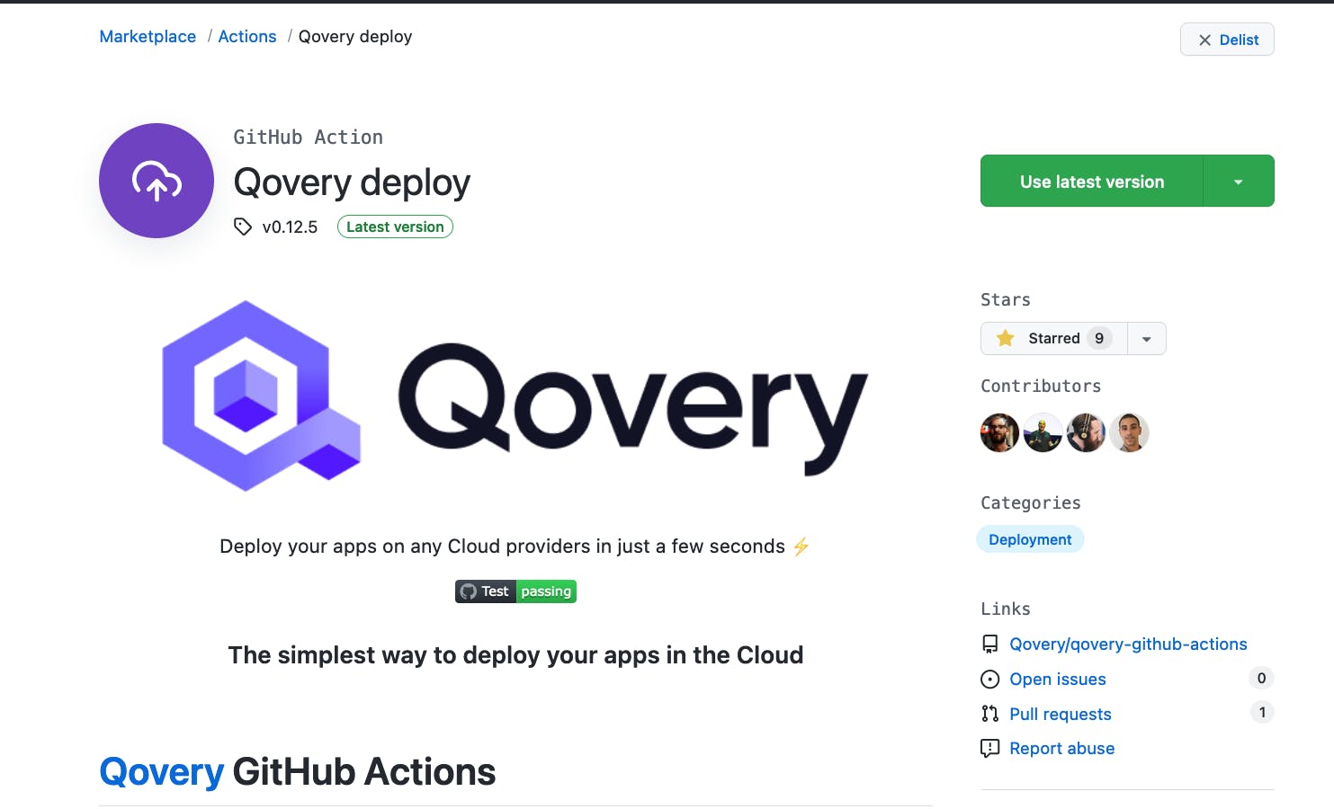 Qovery Github Actions available on the Marketplace
