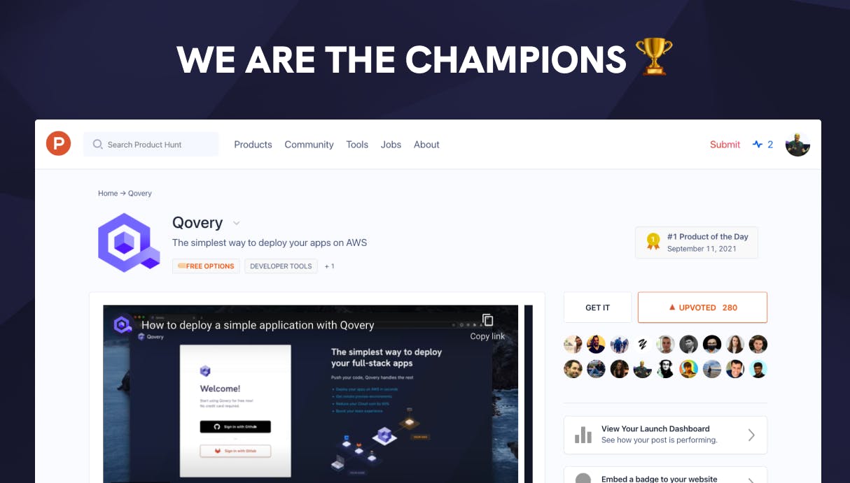 Unexpected: How we ended up product of the day on Producthunt with zero preparation - Qovery