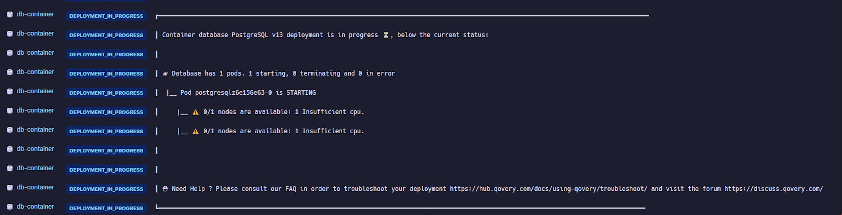 "current status" in deployment logs 