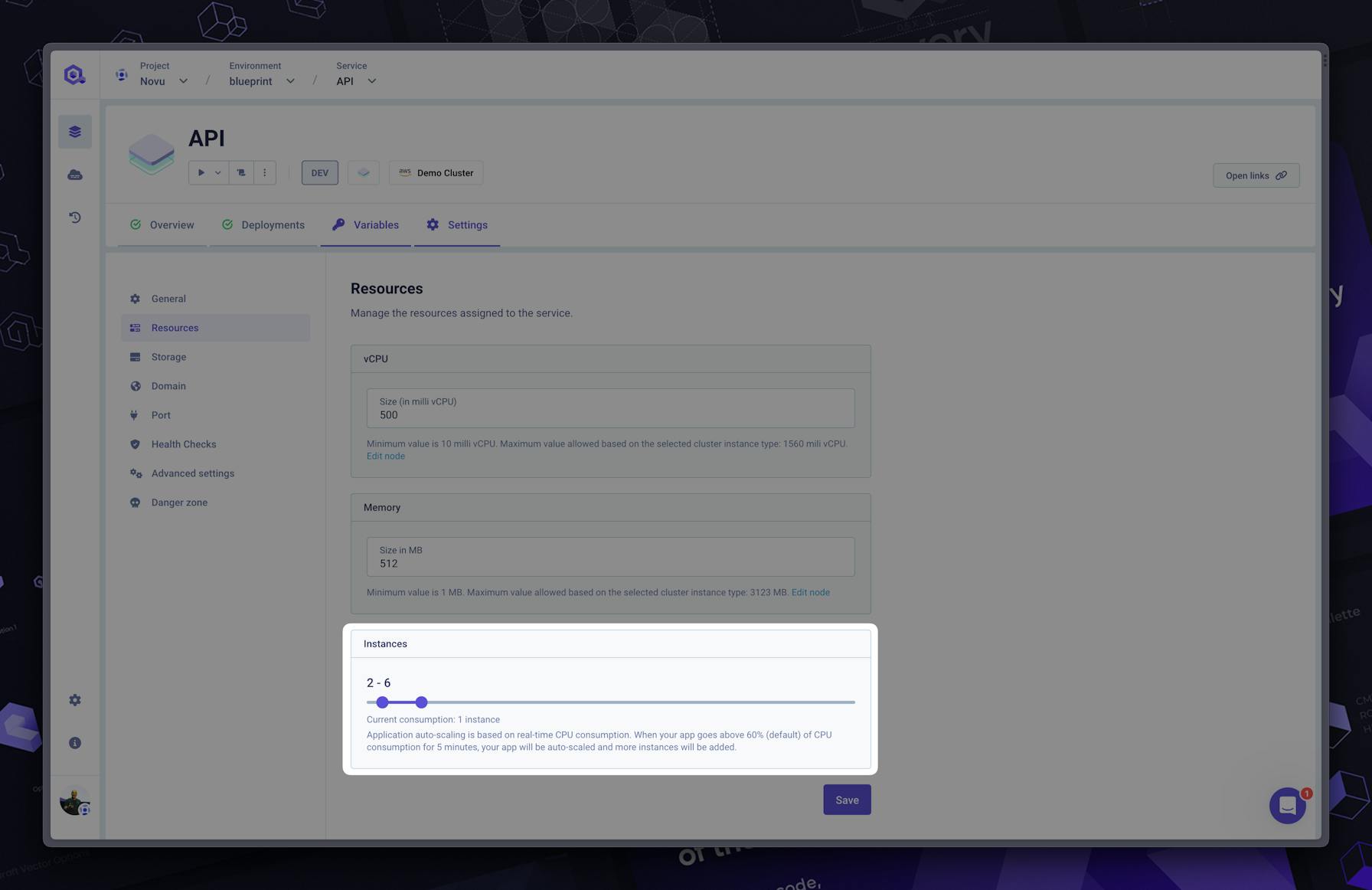 On Qovery, an autoscaler is created automatically based on the CPU usage as soon as you declare different minimum and max instances. You can also tune the default behavior in the advanced settings.