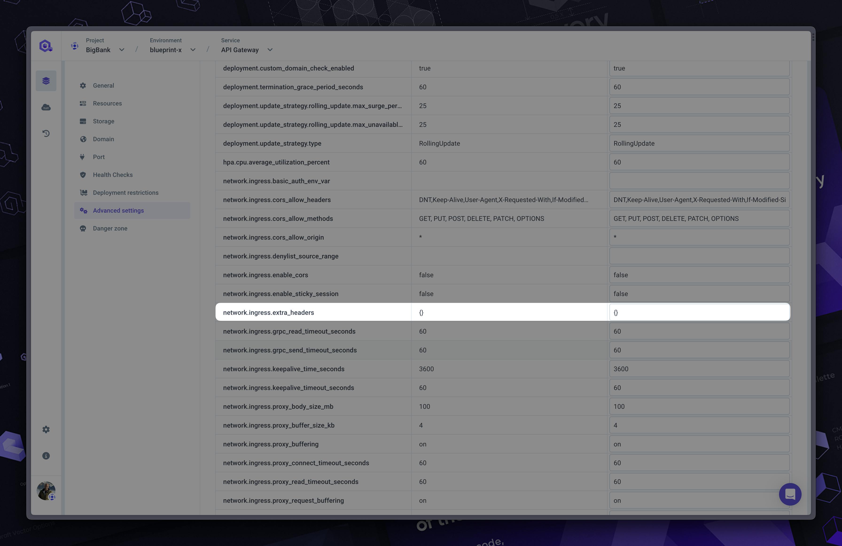 Add custom HTTP headers response inside your app and container advanced settings