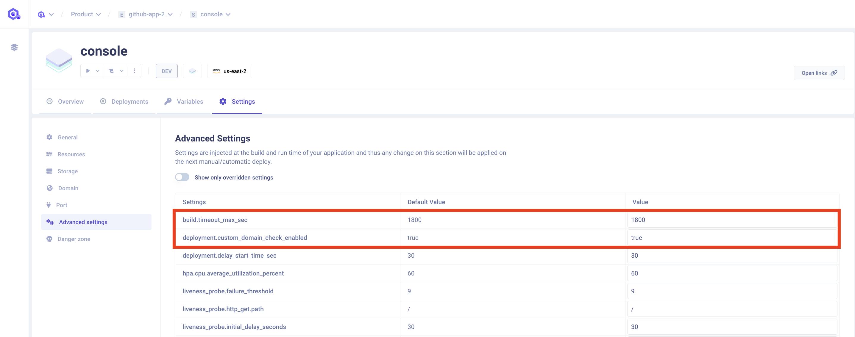 Application Deployment in Advanced Settings