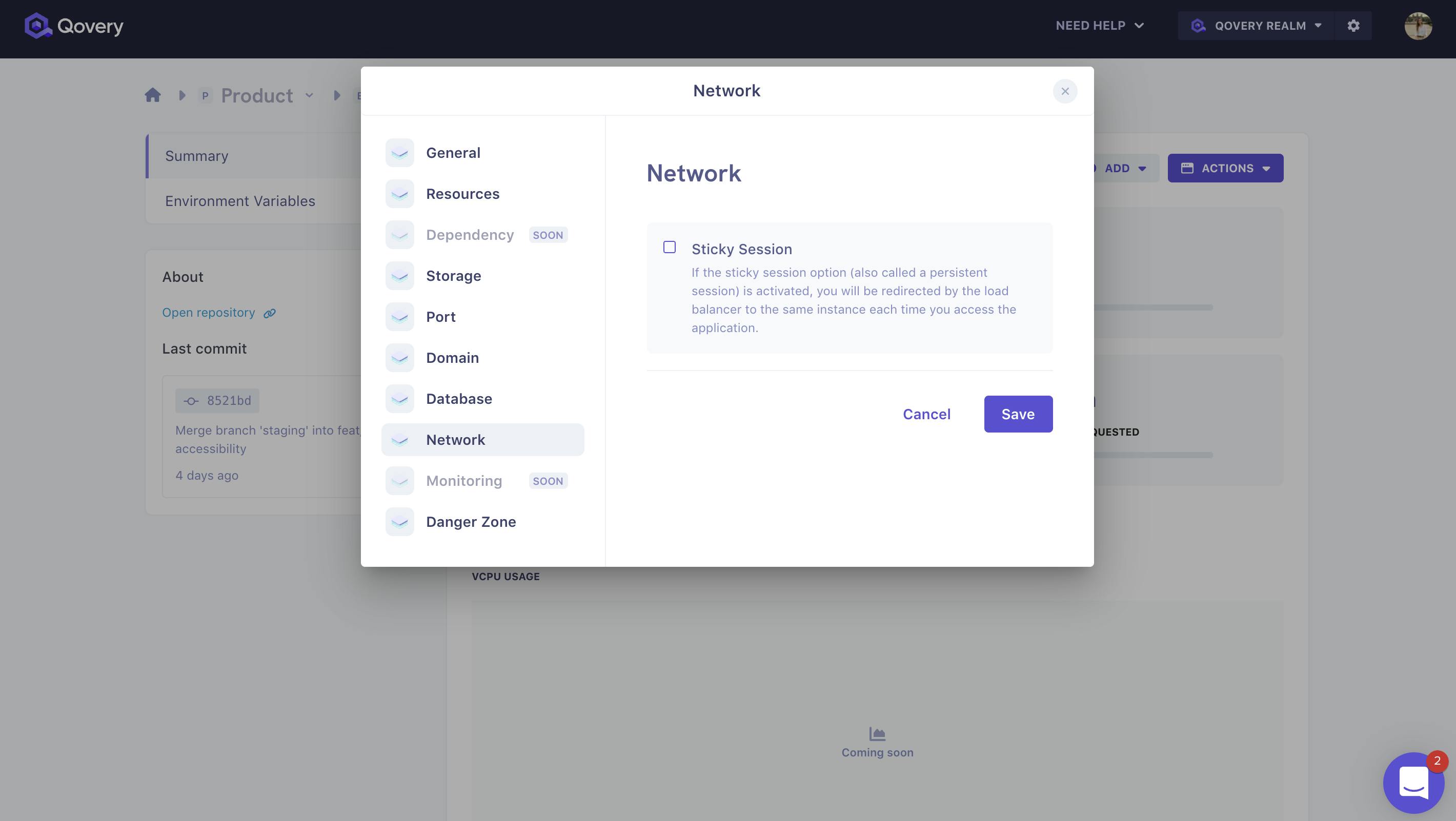 Sticky session - you can find it Application > Settings > Network