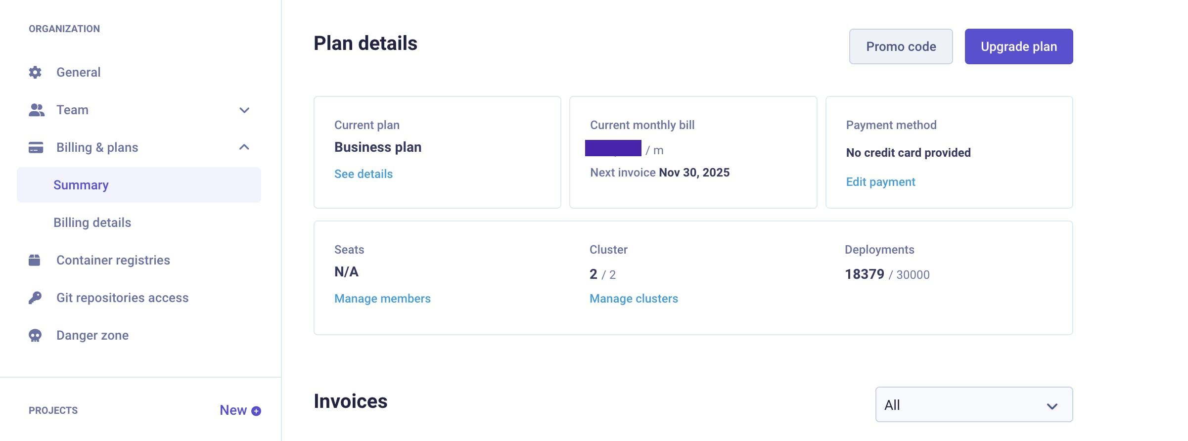 Billing and Plan page on the V3