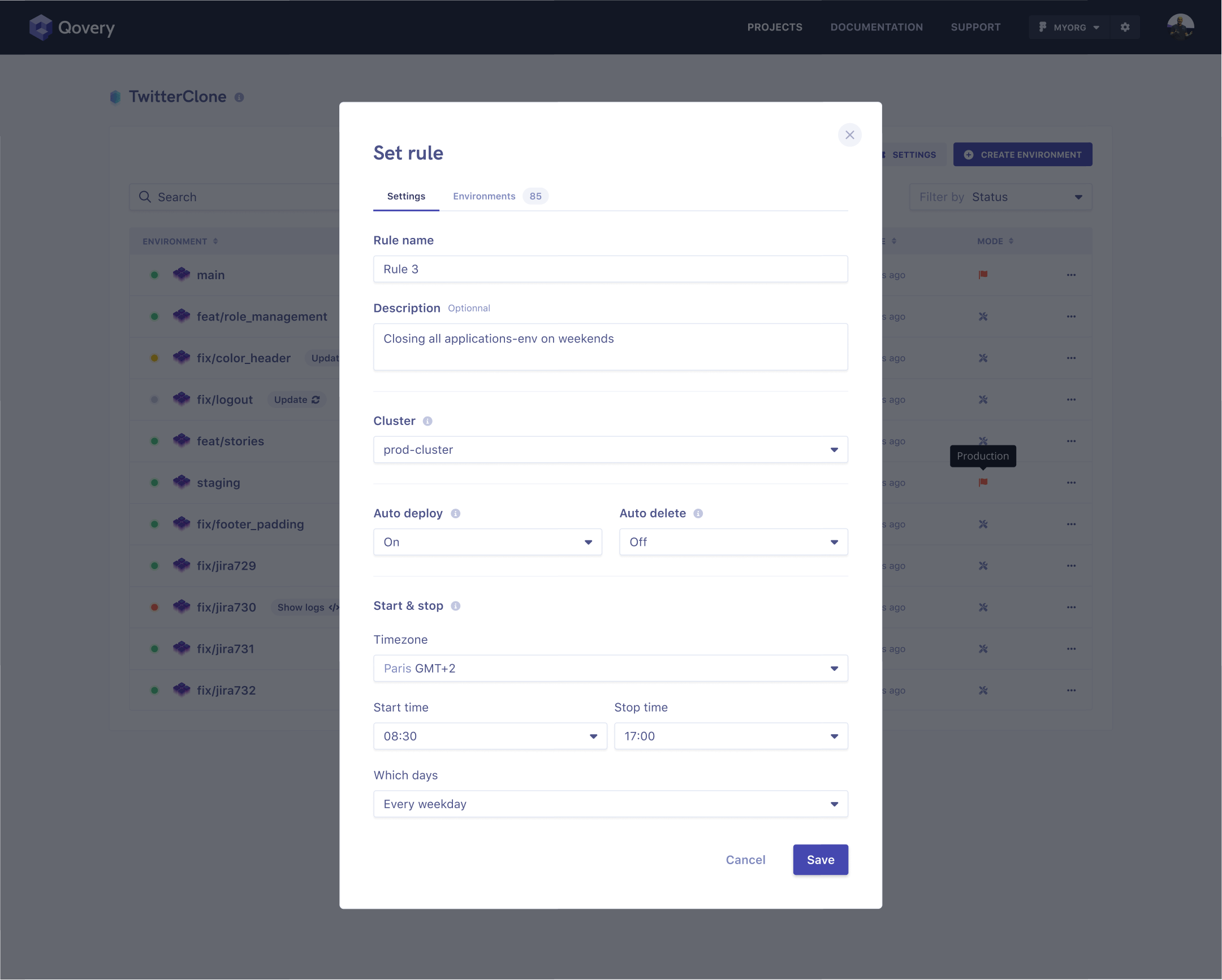 Qovery - manage deployment rules