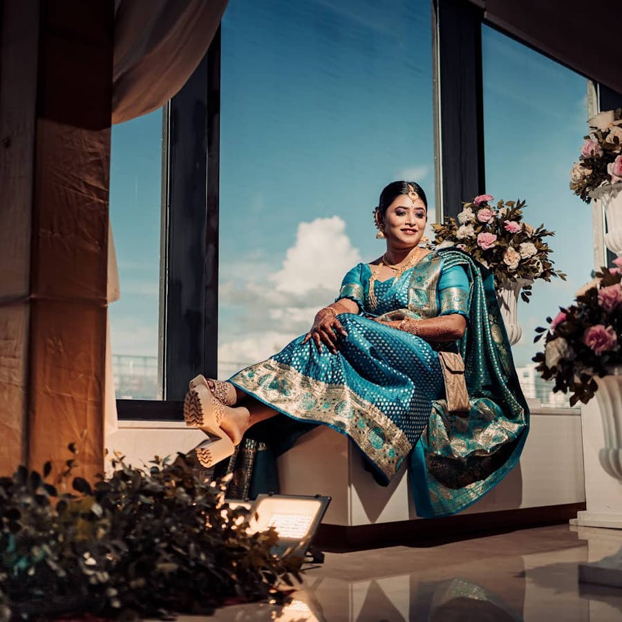 Pretty blue benarasi look