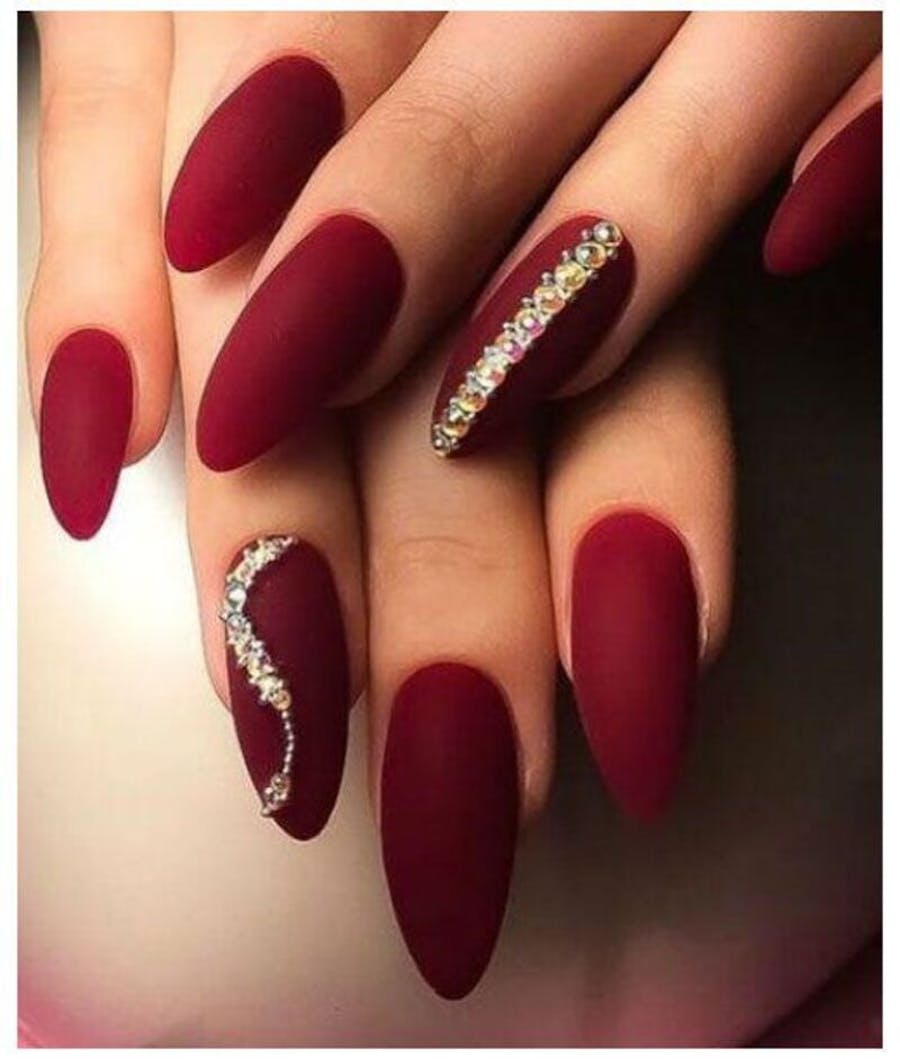 matte red nail art design