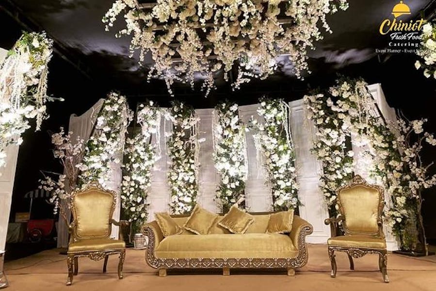 white floral stage