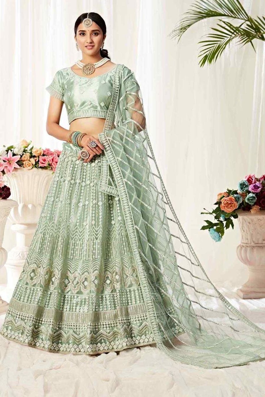 net embroidered velvet lehenga