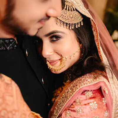 Close view of Muslim wedding wife