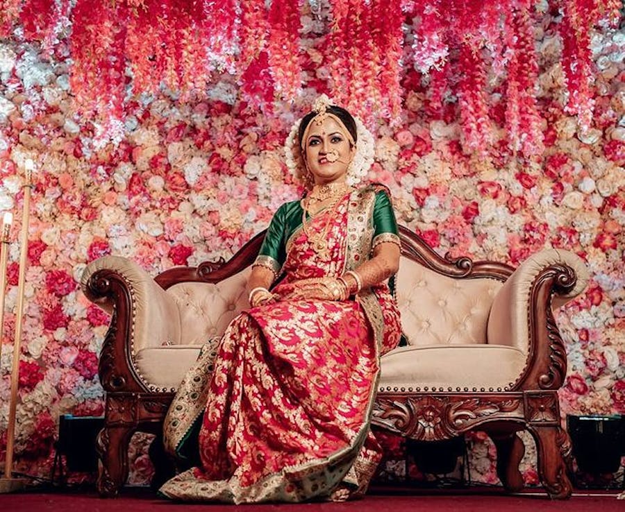 Magenta and green zardosi benarasi