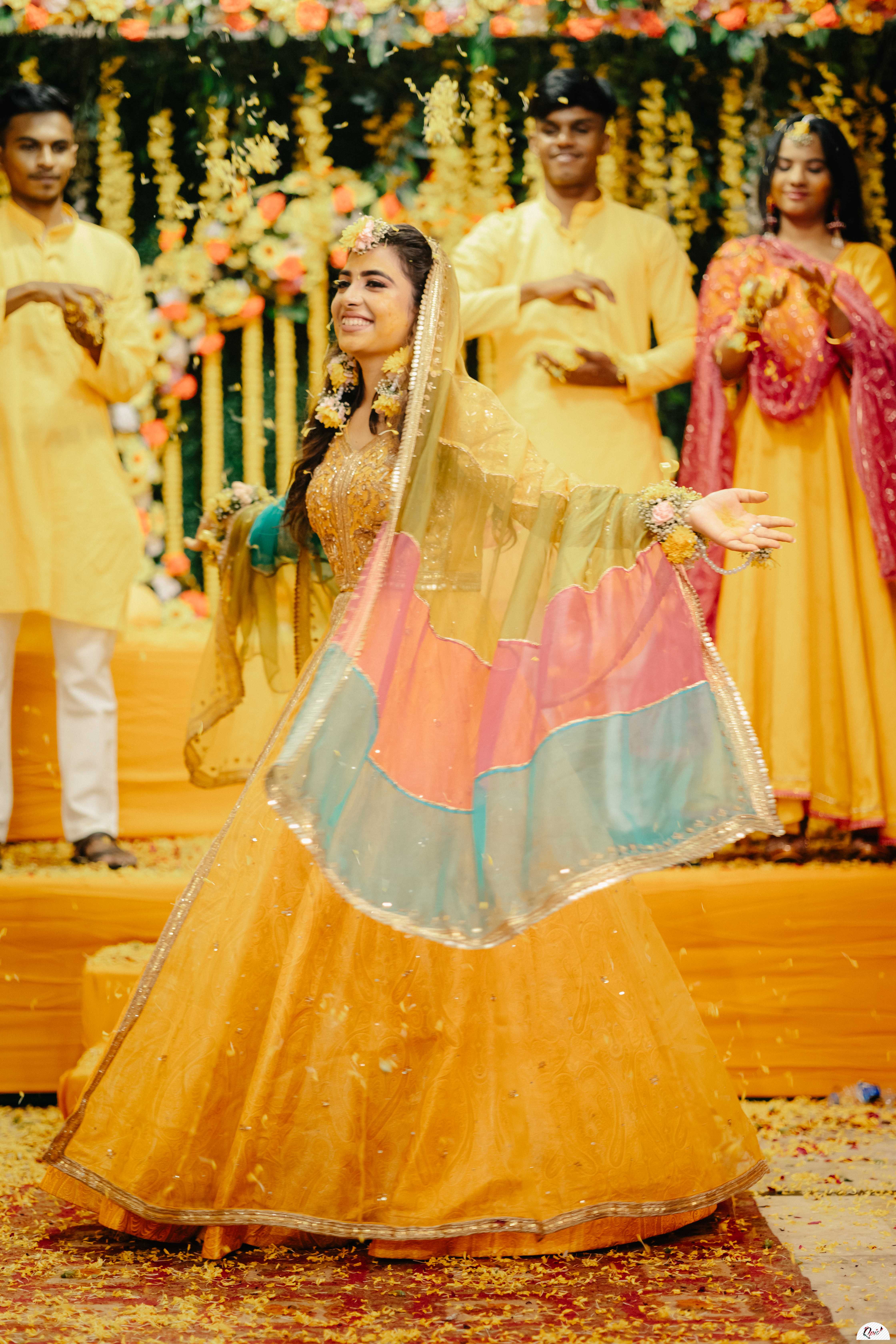Bride dancing on her Muslim haldi function