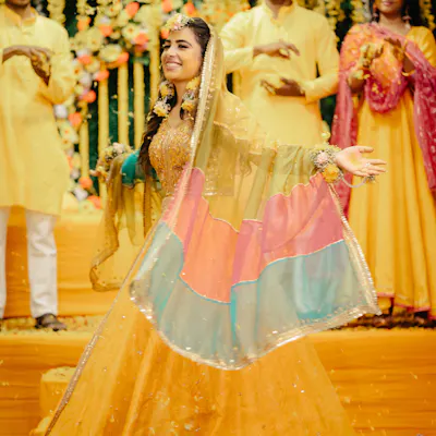 Bride dancing on her Muslim haldi function