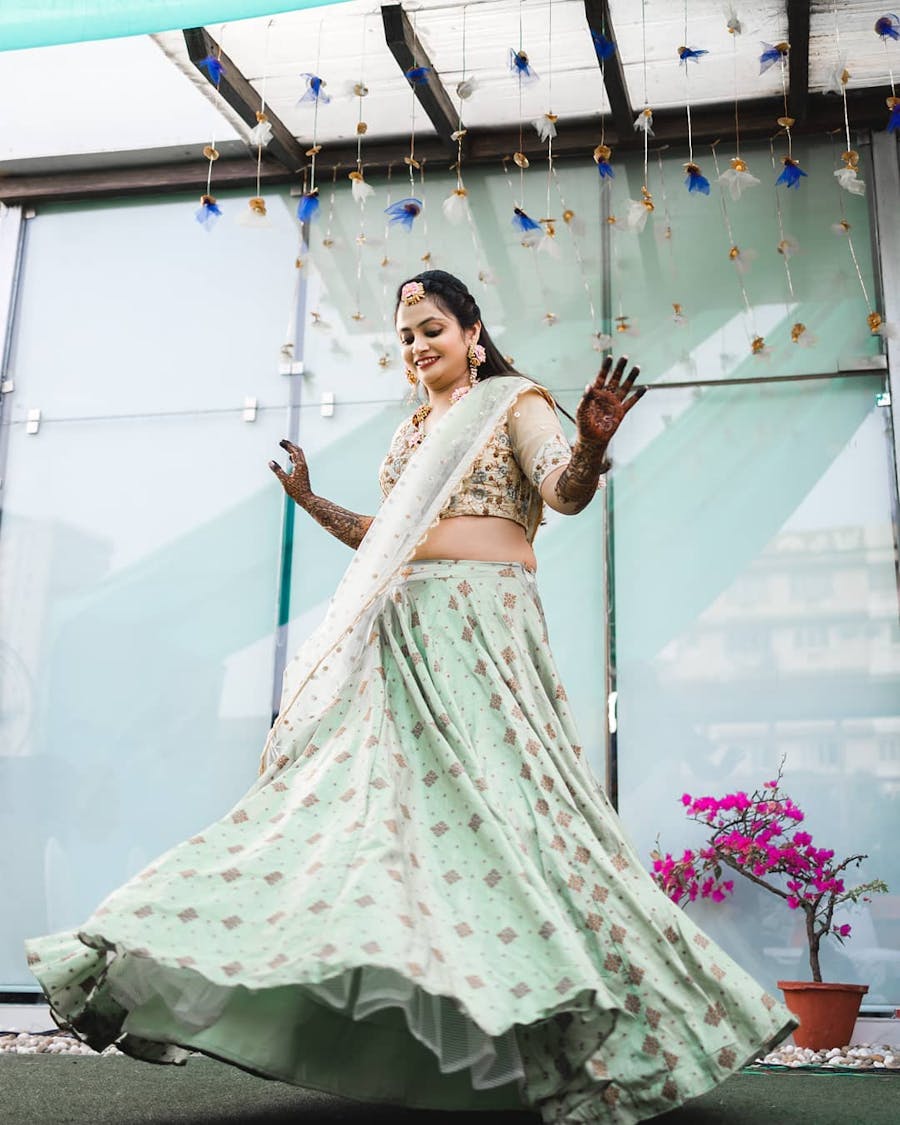 Mint and yellow lehenga