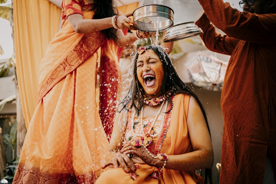 bride at haldi ceremony