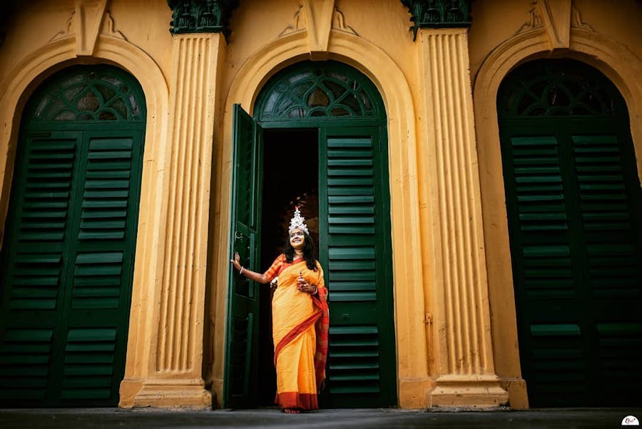 Red and yellow haldi saree