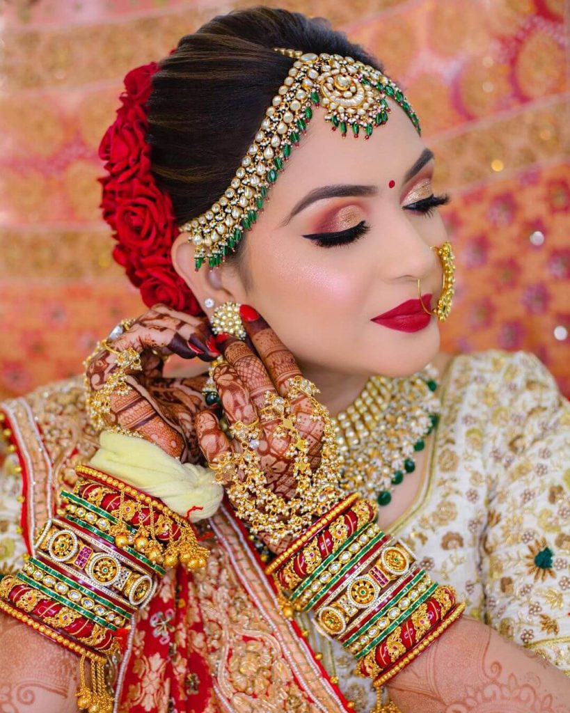 bridal makeup on pink lehenga | Indian bride makeup, Indian bridal outfits, Bridal  lehenga collection