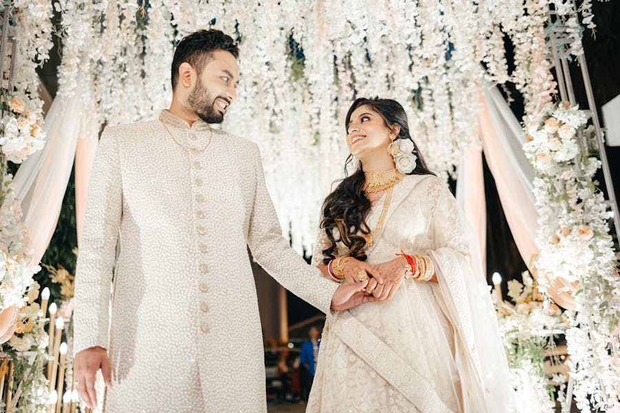 ivory dress for engagement groom