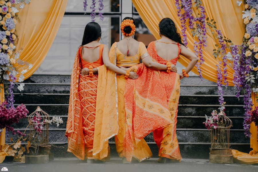 haldi poses with bridesmaids