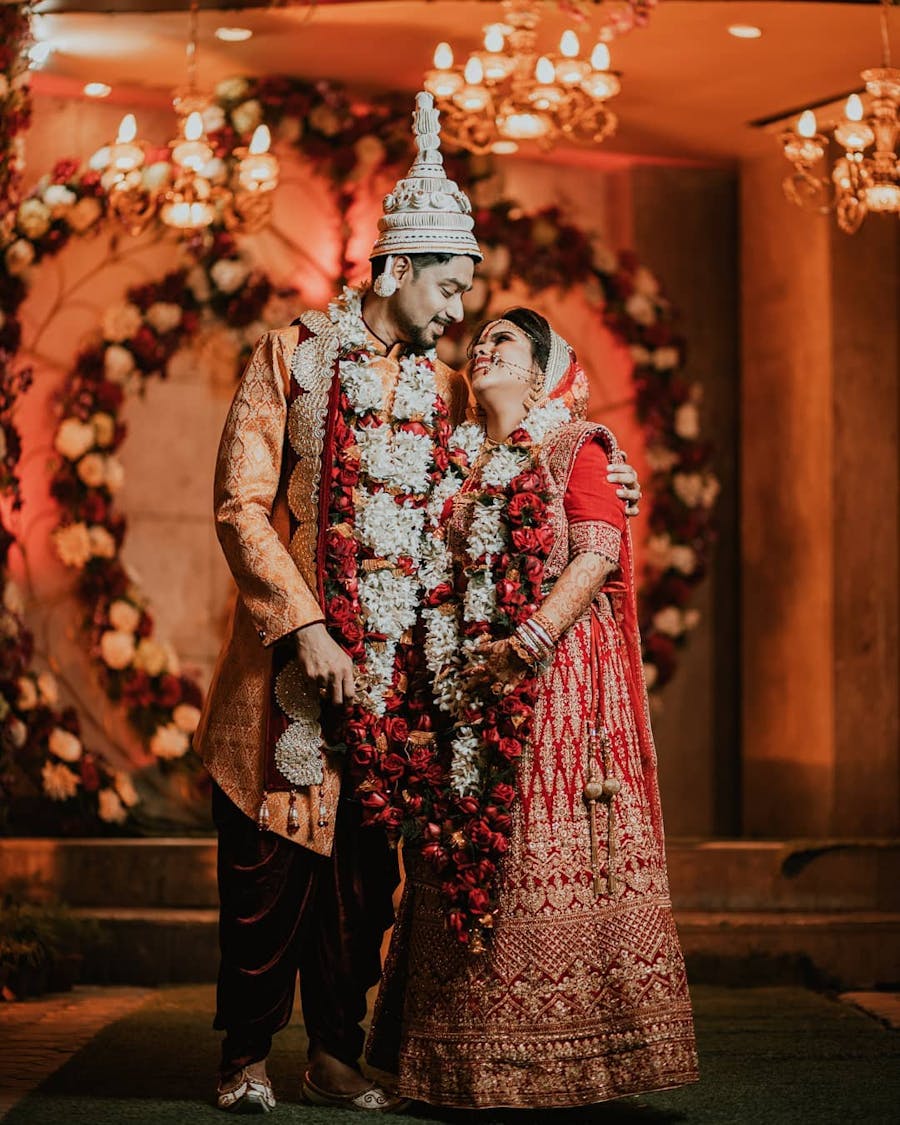 Rhombus embroidered red lehenga