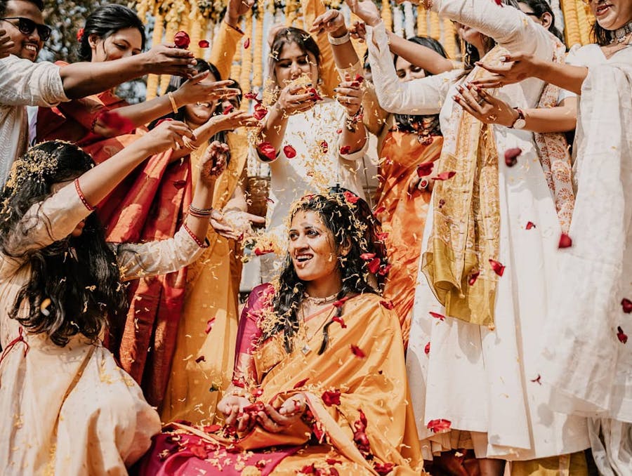 Haldi look in maroon and yellow