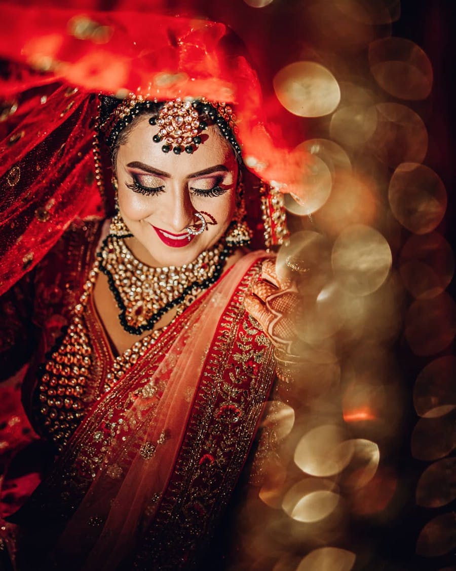 Beautiful bride peeking
