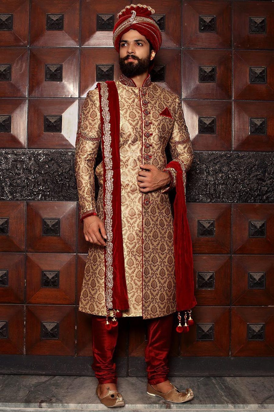 Gold & Maroon Sherwani Design
