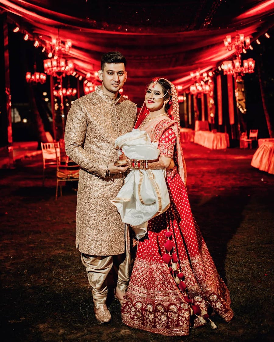 Red double border lehenga