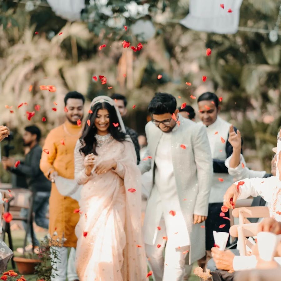 Couple walking down the aisle