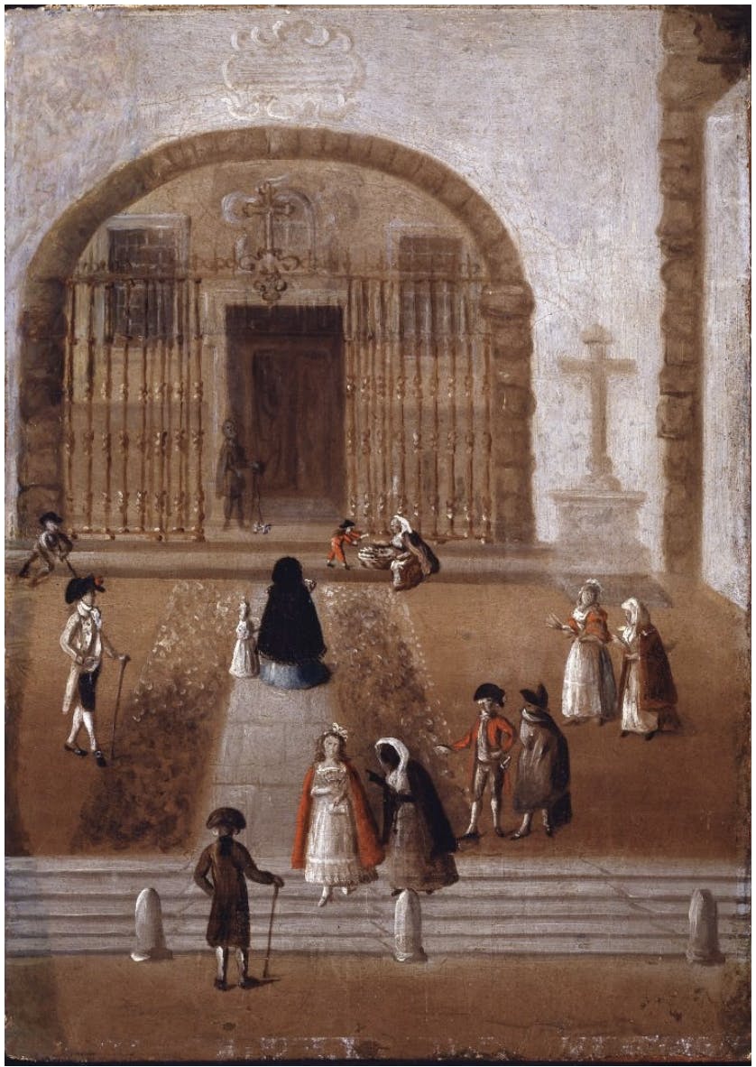 En la Puerta de la Iglesia, pintura de artista desconocido, segunda mitad del siglo XVIII - Fundación Ricardo do Espírito Santo Silva, Lisboa. 