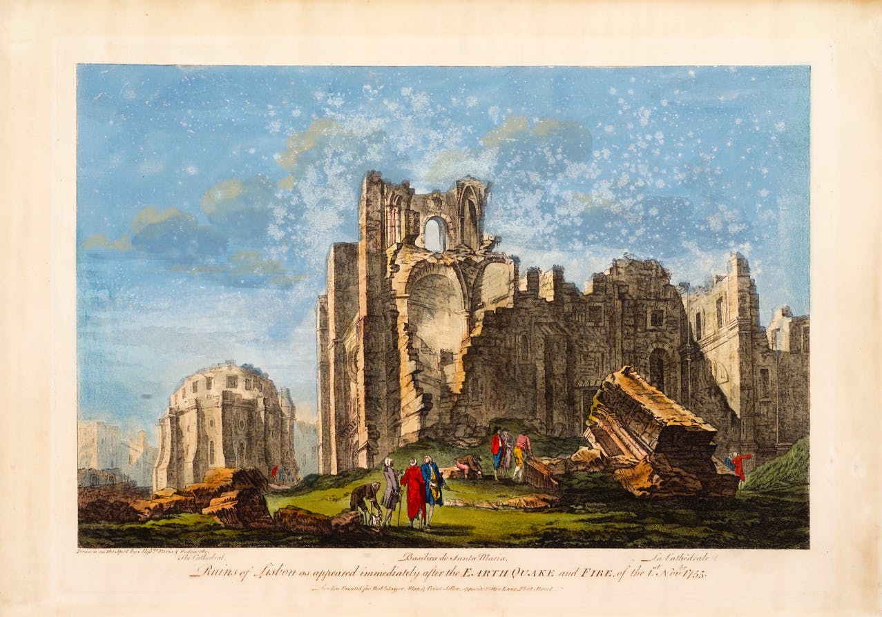 “Basilica de Santa Maria”, one of the 6 engravings of “A collection of the most remarkable ruins of Lisbon: as they appeared immediately after the great earthquake and fire, which destroyed that city November 1, 1755, drawn on the spot by Messieurs Paris and Pedegache” and engraved by Jacques-Philippe Le Bas in 1757 in Paris. Colecção do Museu de Lisboa /Câmara Municipal de Lisboa - EGEAC