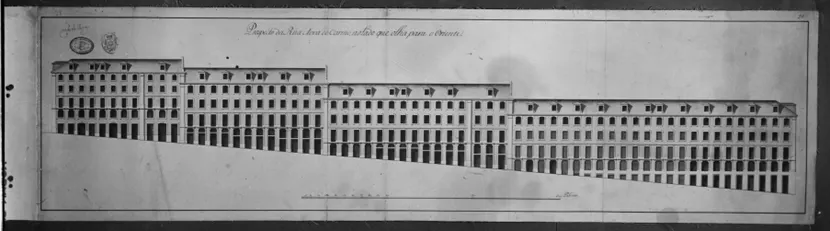 Prospecto da Rua Nova do Carmo no lado que olha para o Oriente Cartulário Pombalino © Arquivo Municipal de Lisboa.