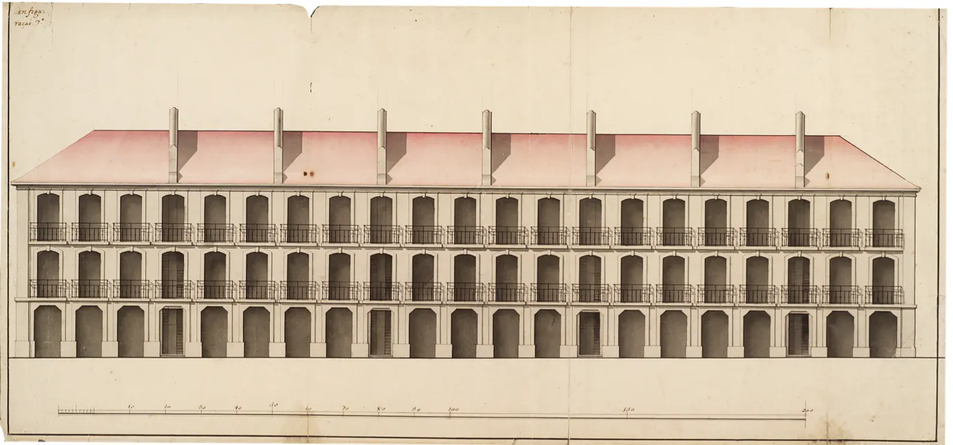 Projecto nº 2 para as edificações da Baixa, desenho, 1756, Eugénio dos Santos e Carvalho (1711-1760). MC.DES.1080 © Colecção do Museu de Lisboa /Câmara Municipal de Lisboa – EGEAC 