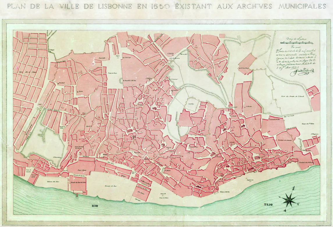 Plan de la ville de Lisbonne en 1650 existant aux Archives Municipales, desenho por João Nunes Tinoco (c.1610-1689); - MC.DES.1084 © Colecção do Museu de Lisboa /Câmara Municipal de Lisboa – EGEAC 