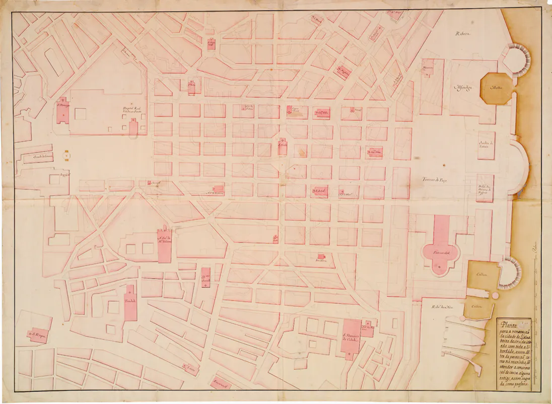 Planta [5] para a renovação da cidade de Lisboa após o Terramoto de 1755, desenho por   Elias Sebastião Poppe e Eugénio dos Santos e Cravalho (1711-1760) - MC.DES.0980 © Colecção do Museu de Lisboa /Câmara Municipal de Lisboa – EGEAC 